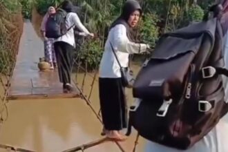 tangkap layar video guru melewati jembatan gantung memijak seutas tali di merangin jambi 1747118693650 169